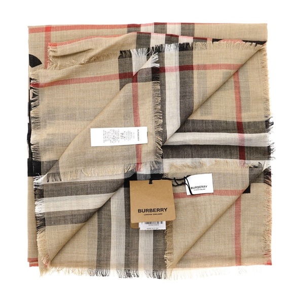 Burberry Square Scarf Address Giant Check Gauze New - Picture 6 of 6